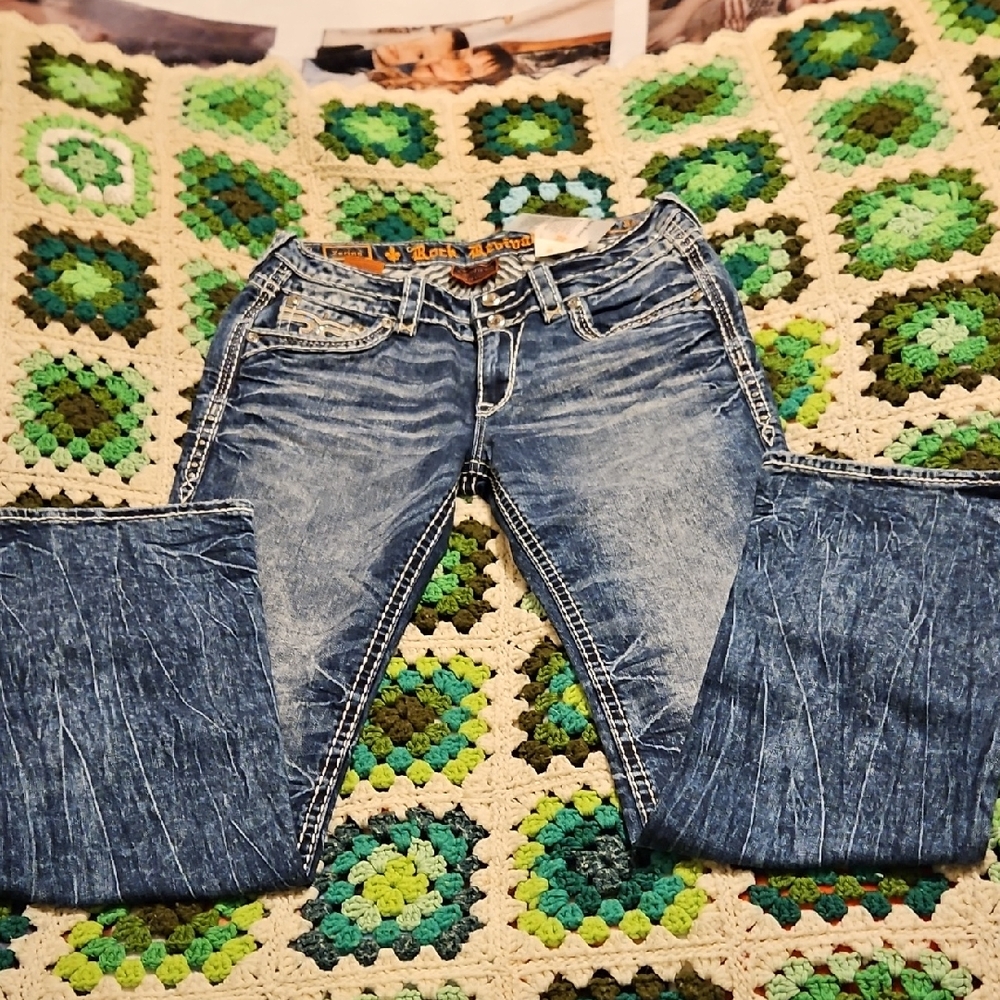 Rock Revival Blue Boot Cut Jeans Distressed Vintage Style